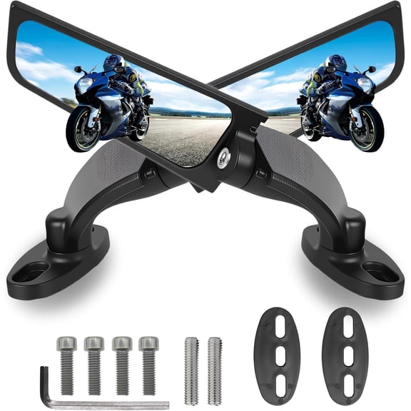 Large Size Motorcycle Rear View Mirrors compatible Kawasaki Ninja 400 300 650 Zx6RR, 360 Rotating Stealth Mirrors compatible Honda CBR250R CBR600RR CBR300R Suzuki GSXR600 750 Yamaha R125 R_Premium