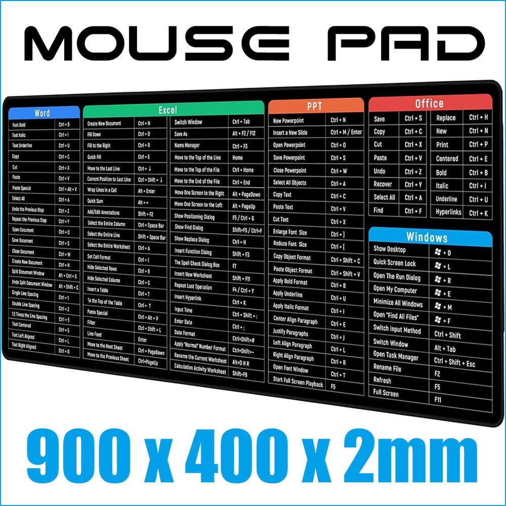 Large Size Mouse Pad Word/Excel/Power Point Shortcut Keys Desk Pad Mat ...