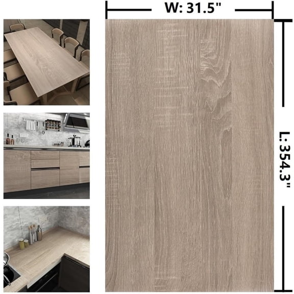 Large Size Natural Wooden Wall Paper Roll 31.5"x354" Light Gray Oak Textured Peel and Stick Wallpaper Removable Wood Grain Contact Paper Wood Look Wallpaper for Door Bathroom Wall Furniture