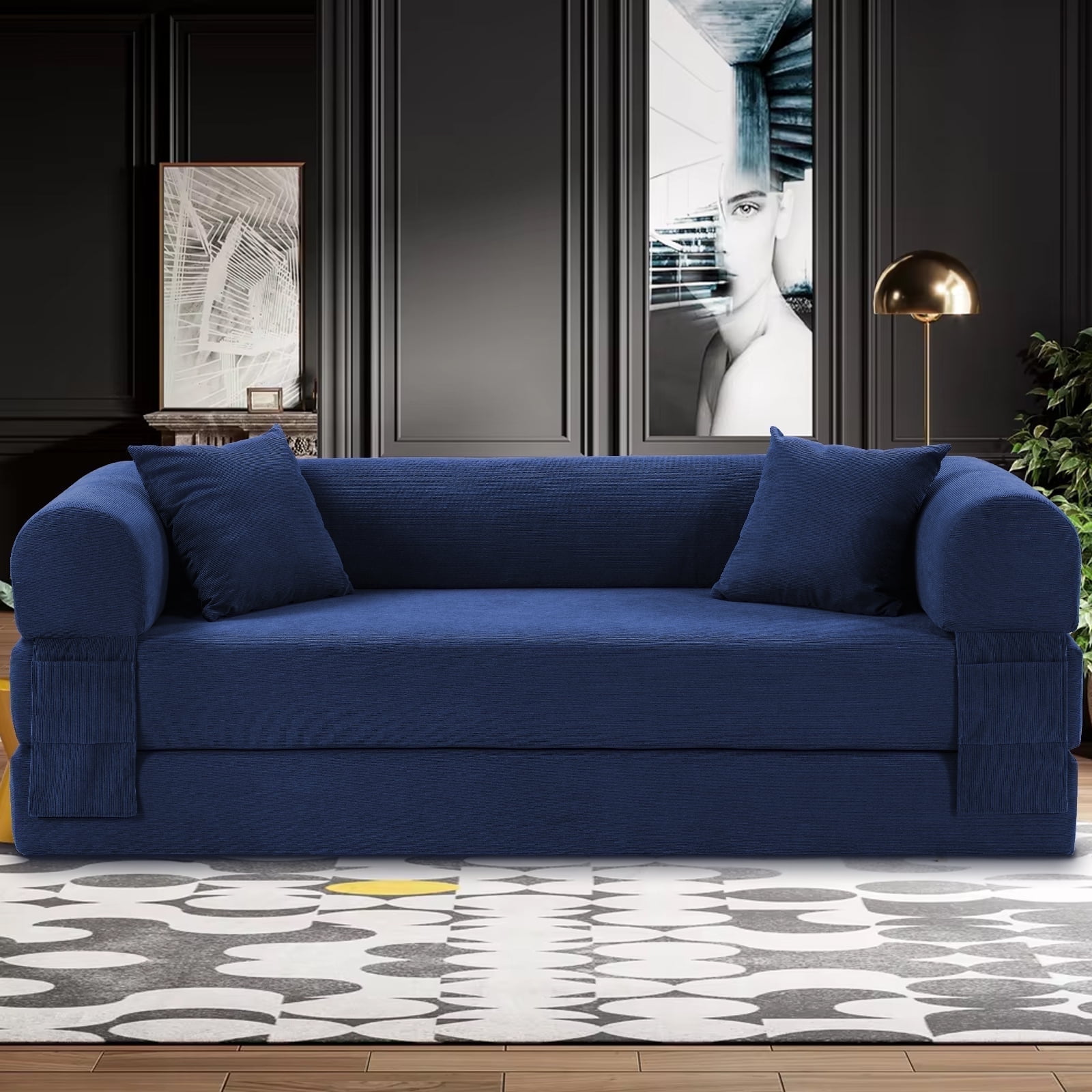 Large Size Navyblue Light luxury sit/lie convertible compression sofa ...