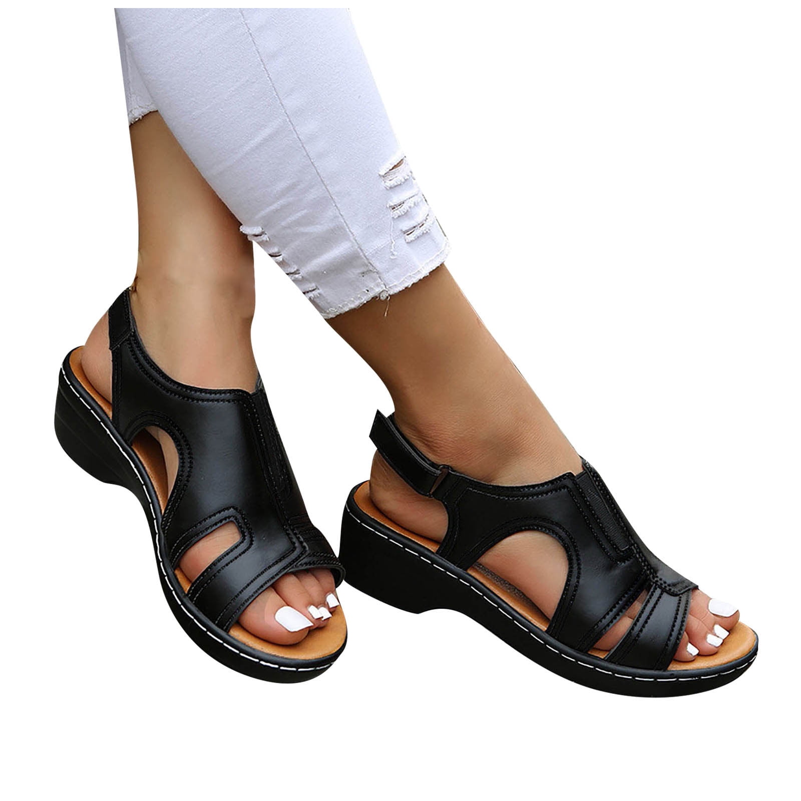 Large Size New Summer Sandals For Women With Stitching Hollow Thick ...