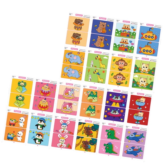 Large Size Preschool Concentration Training Challenges Game Cards Set With Wipe Clean Surfaces And Cartoon Designs