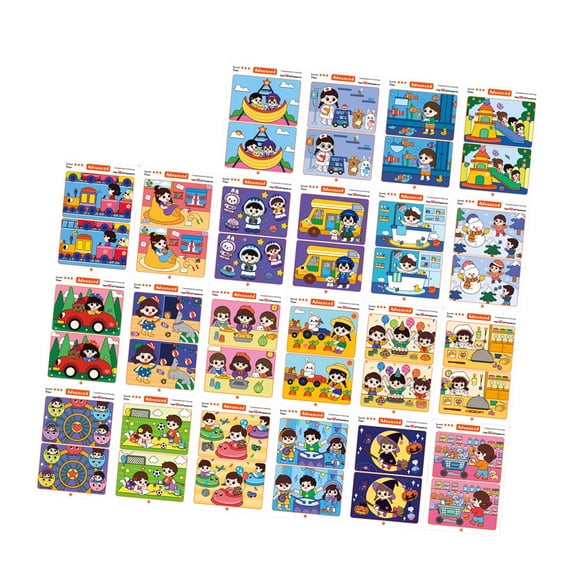 Large Size Preschool Concentration Training Challenges Game Cards Set With Wipe Clean Surfaces And Cartoon Designs