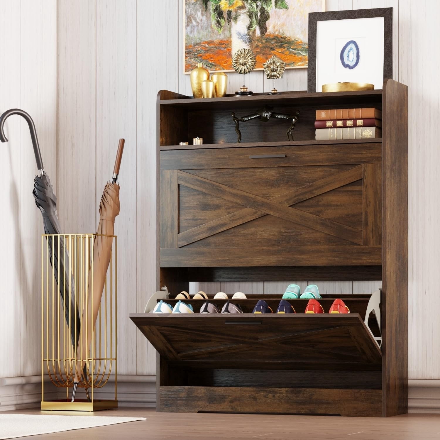 Tipping Bucket Rack Large Size Shoe Cabinet Free Standing Tipping Bucket Shoe Rack ...