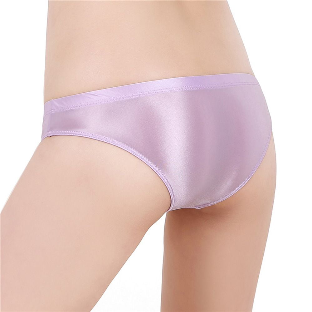 Large Size Shorts Satin Gloss Shiny Briefs Transparent Underwear Knickers Women  Panties PURPLE L 