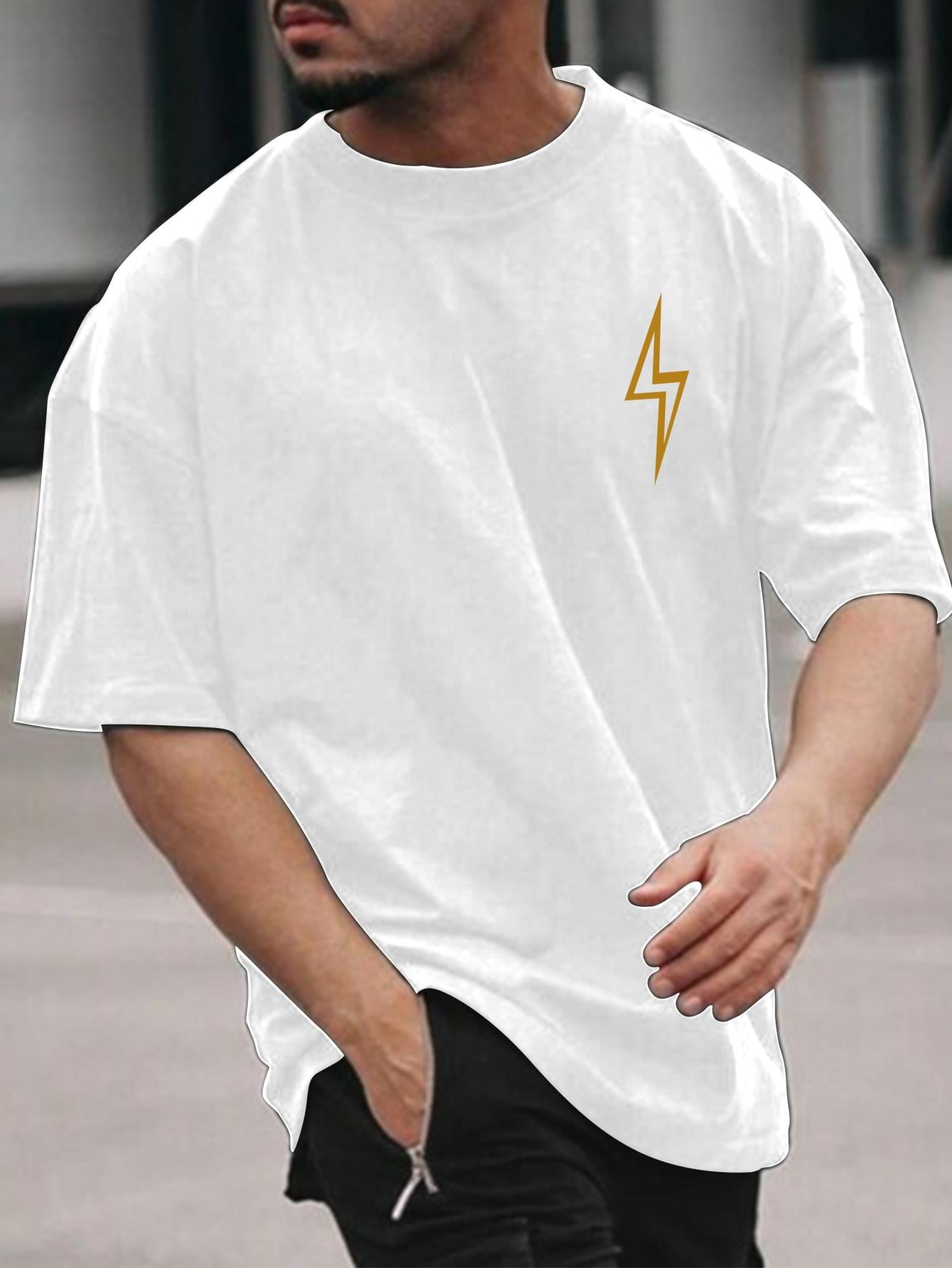 Large Size Summer Men's Round Neck Short Sleeve T-shirt, Trendy Letter ...