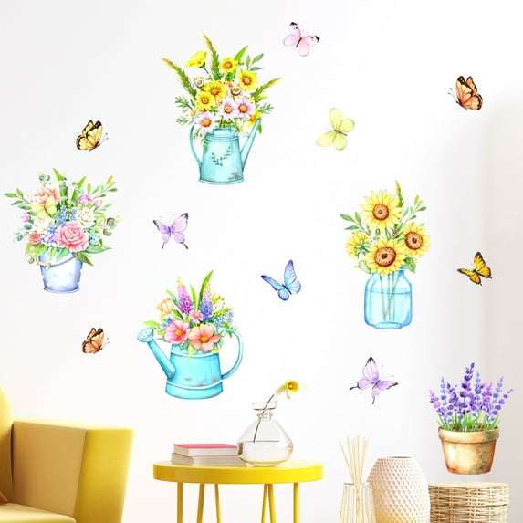 Large Size Summer Window Clings, Flower Butterfly Floral Stickers Spring Decorations for Home, Colorful Static clings Spring Summer Window Decor Stickers