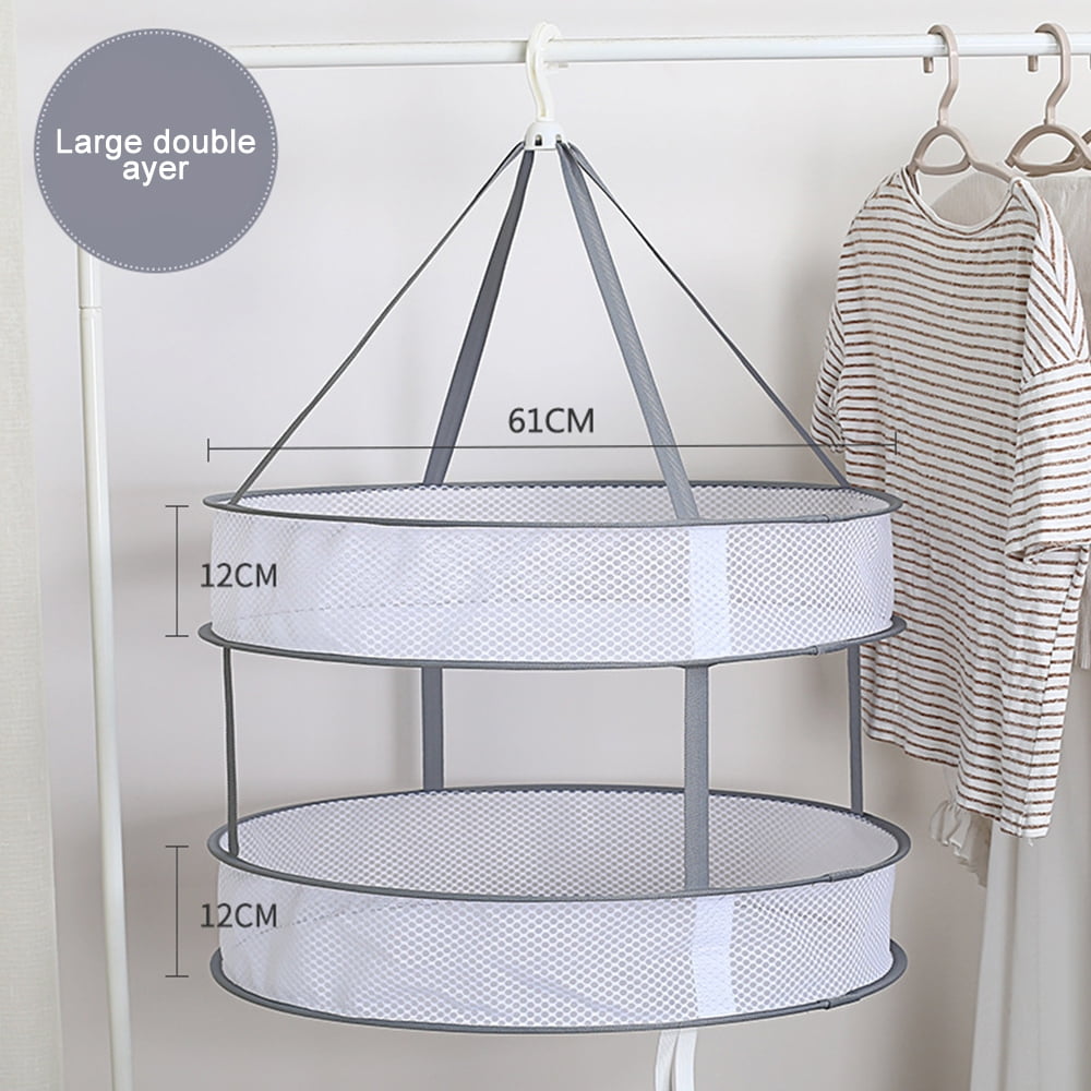 Large Size Sweater Hanging Dryer 2 Tier Folding Drying Rack Lay Flat to Dry Mesh Clothes Hanger for Sweater Delicates and Swimsuit