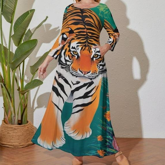 Large Size TIGER FLORAL ART Long Sleeved Dress Women Dress for Parties Elegant Chic Evening Dresses