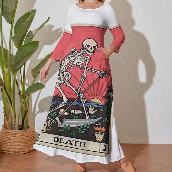 Large Size Tarot Card Death Long Sleeved Dress Women Dress for Parties Elegant Chic Evening Dresses