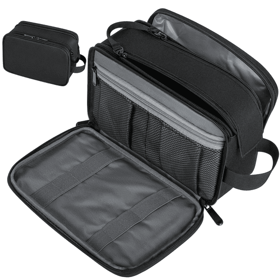Large Travel Toiletry Bag for Men and Women, Water Resistant Shaving Bag for Toiletries Accessories, Hanging Storage Bag Dopp Kit Travel Bag for Cosmetics Toiletries Brushes Tools, Black