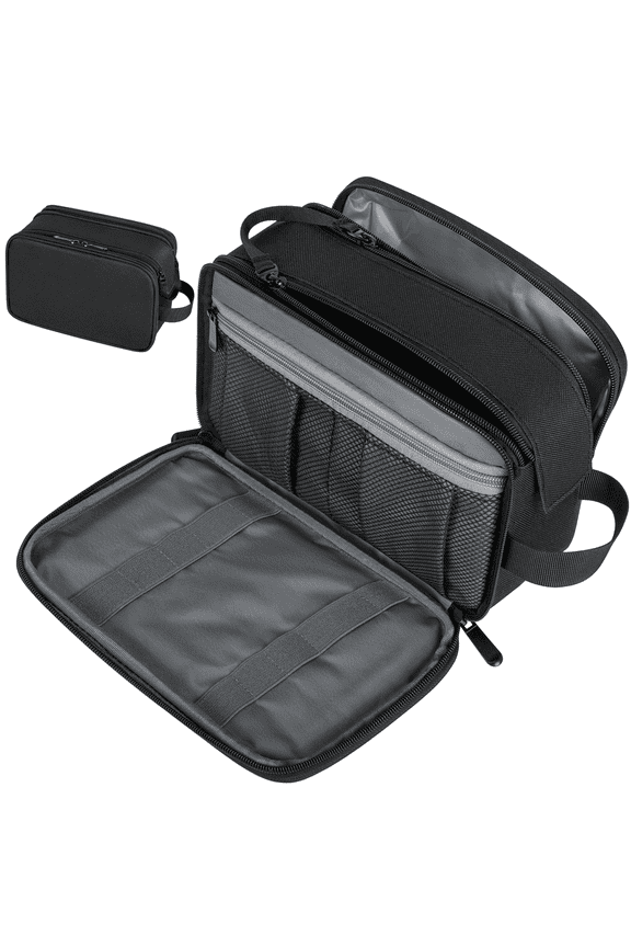 Large Travel Toiletry Bag for Men and Women, Water Resistant Shaving Bag for Toiletries Accessories, Hanging Storage Bag Dopp Kit Travel Bag for Cosmetics Toiletries Brushes Tools, Black