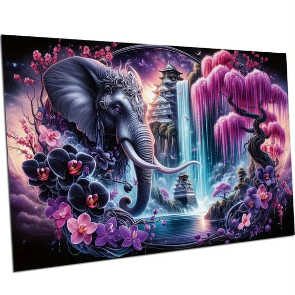 Large Size Vibrant Elephant Diamond Art Kits for Adults,Animal Fantasy 5D Diamond Painting Kit,Diamond Dots,DIY Full Drill Round Diamond Mosaic Kits,Gem Art and Craft for Home Decor 28x16inch