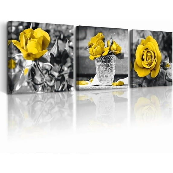 Large Size Wall Art For Bedroom Modern Wall Decor For Living Room Kitchen Decor Bathroom Wall Decorations Black And White Wall Pictures Yellow Rose Flowers Canvas Prints Girls Room Artwork