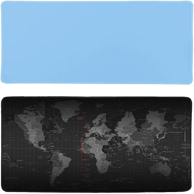 Large Size Waterproof Mouse Pad - by Desk York - Best for Gaming & Desk Organizing - World Map and Light Blue