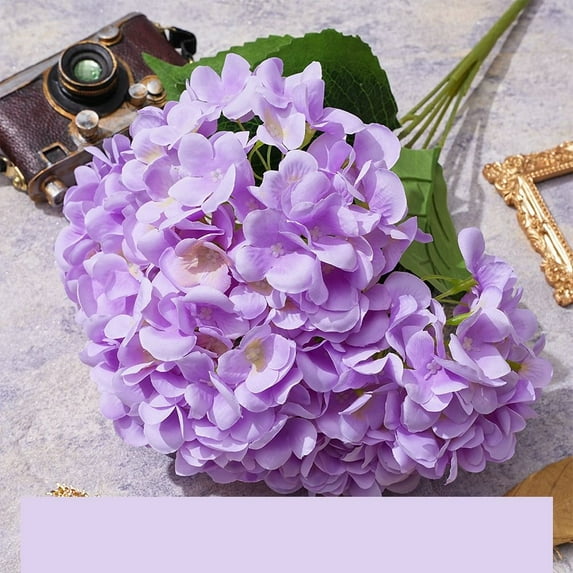 Large Size Wedding Backdrop for Vases Wedding Floral Arrangement Silk Home Decor 5 Heads Artificial Hydrangea Wedding Bridal Bouquet Decorative Fake Flowers PURPLE