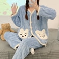 thumbnail image 1 of Large Size Winter Women's Pajamas Warm Home Clothes Sleepwear Ladies Flannel Thick Coral Fleece Cute Set Woman 2 Pieces (F,L), 1 of 9