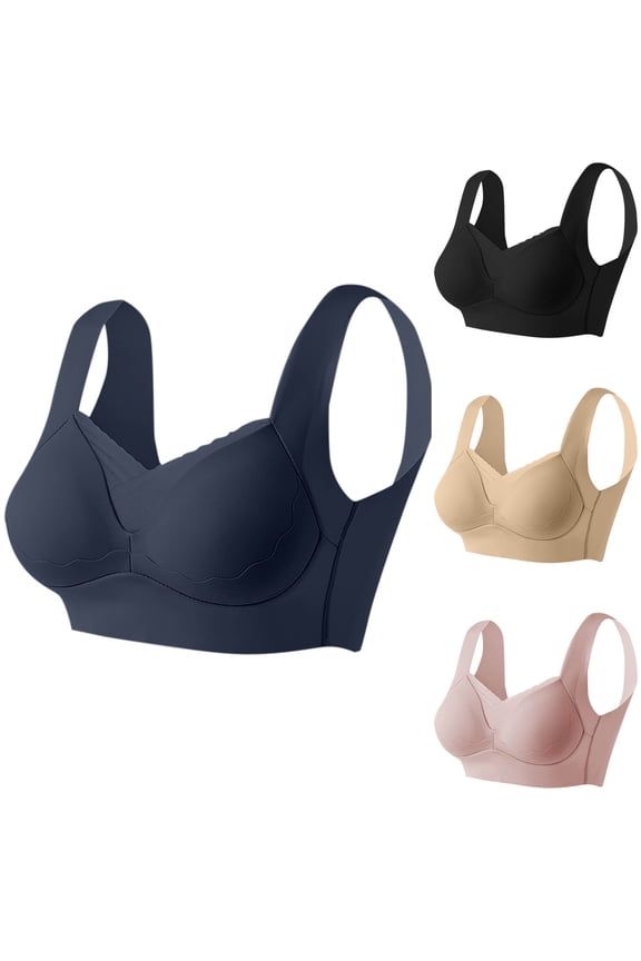 Large Size Wireless Lace Bra, Supportive Soft Cup, Solid Color Everyday Lingerie for Women, Comfortable Daily Wear Black,L