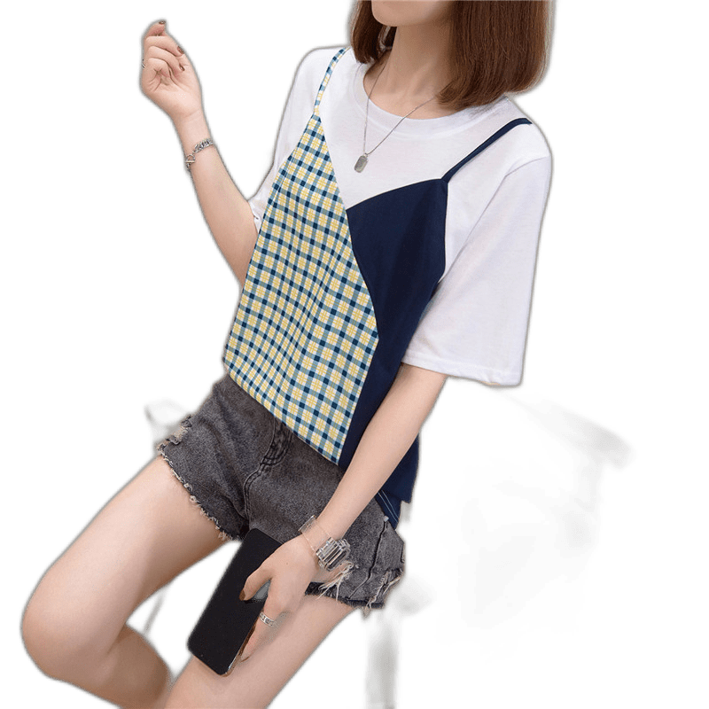 Large Size Women'S Summer New Cover Meat Top Fat Sister Stitching Fake