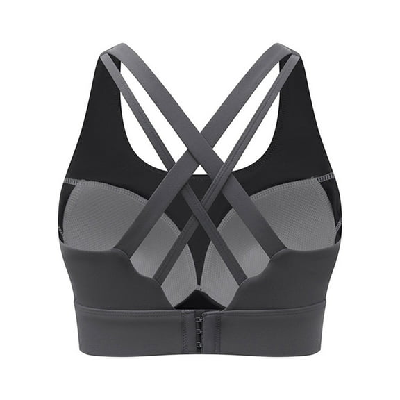 Large Size Women's Sports Bra Adjustable Crossback with Removable Padding for Yoga and Fitness, No Rims, Comfortable and Elastic #Dark Gray,S