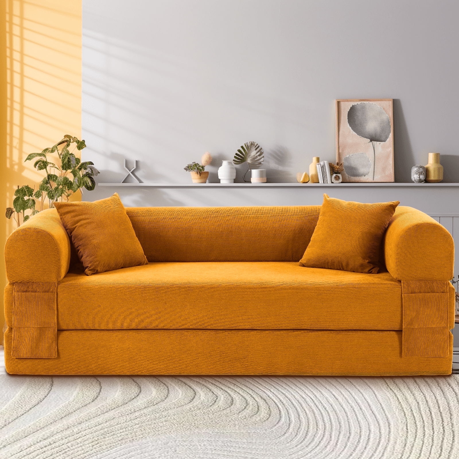 Large Size Yellow Light luxury sit/lie convertible compression sofa bed ...