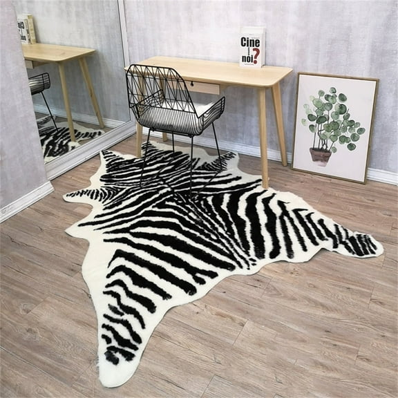 Yingda1992 Zebra Print Faux Fur Area Rug, Washable Animal Carpet for Living Room Bedroom 7.9x5.6ft
