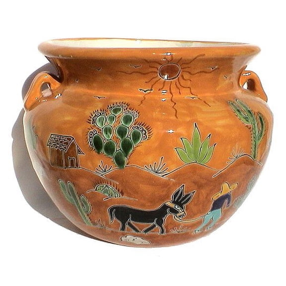 Large-Sized Desert Mexican Colors Talavera Ceramic Garden Pot