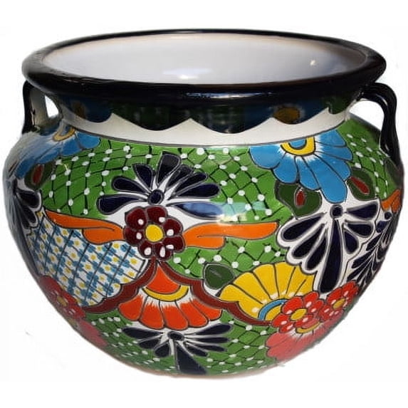 Fine Crafts & Imports Large-Sized Paracho Mexican Colors Talavera Ceramic Garden Pot, 17.5 in Diameter