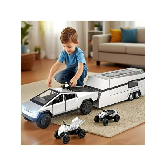 Large-Sized Tesla Pickup Truck Model RV Toy Car Alloy Detachable Boy Toy Simulation Small Car Model