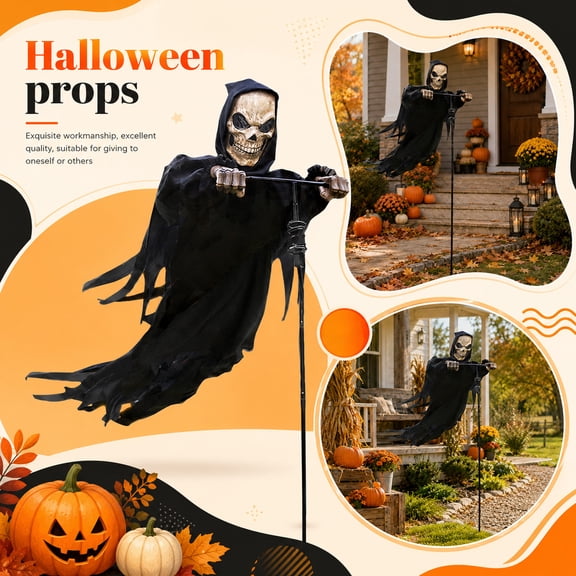 Large Skeleton Halloween Decor, Halloween Lawn Decorations, Ghost Halloween Decorations Wind-Swaying Design, 2.1M Tall Metal Stake Mounted Grim Reaper Figure, 83X20 in Spooky