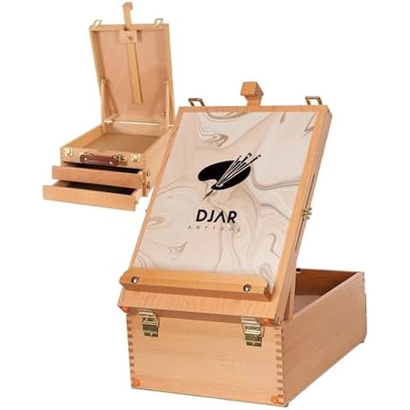Large Sketchbox with 3-Drawer Storage, Adjustable Beech Wood Desktop Easel for Painting, Portable Wooden Tabletop Easel for Canvas, Drawing, Art Supplies, Adults, Beginners, Artists, Natural