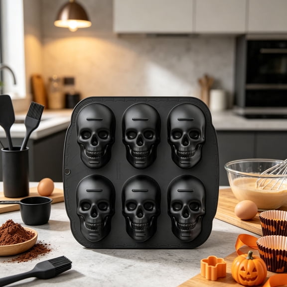 Large Skull Shaped Baking Mold Food Grade Silicone Cake Pan for Halloween Treats, Chocolate and Pudding Maker, Dishwasher Safe