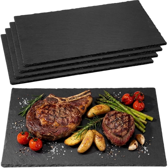 Large Slate Cheese Boards for Meat and Appetizer Platters, 16x10 Inch Black Charcuterie Board Set of 4, Natural Slate Stone Plate Tray for Laser Engraving Wedding Party Housewarming Gift
