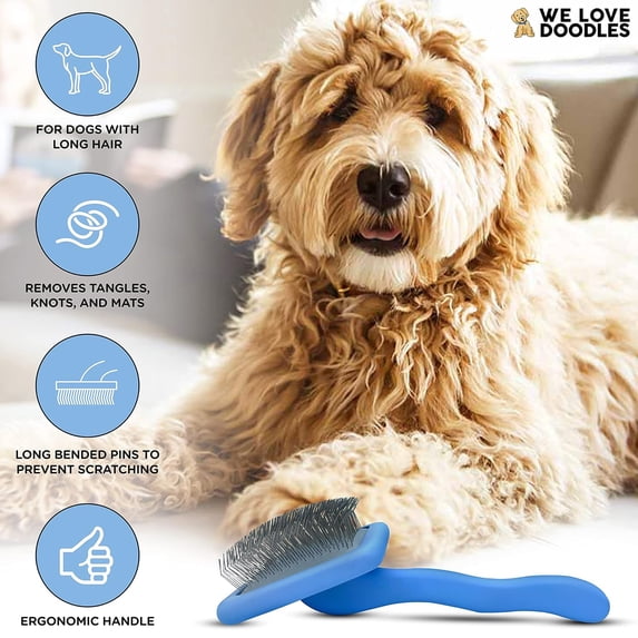 Large Slicker Brush & Lavender Detangler Spray Pack for Long-Haired Dogs - Dematting Kit with Leave-In Conditioner to Reduce Mats Knots and Tangles