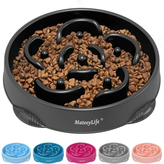 MateeyLife Slow Feeder Dog Bowls, Non Slip Cat Food Bowls, Bloat Stop Maze Dishes, Interactive Feeder for All Breeds 4 Cup Gray&Black