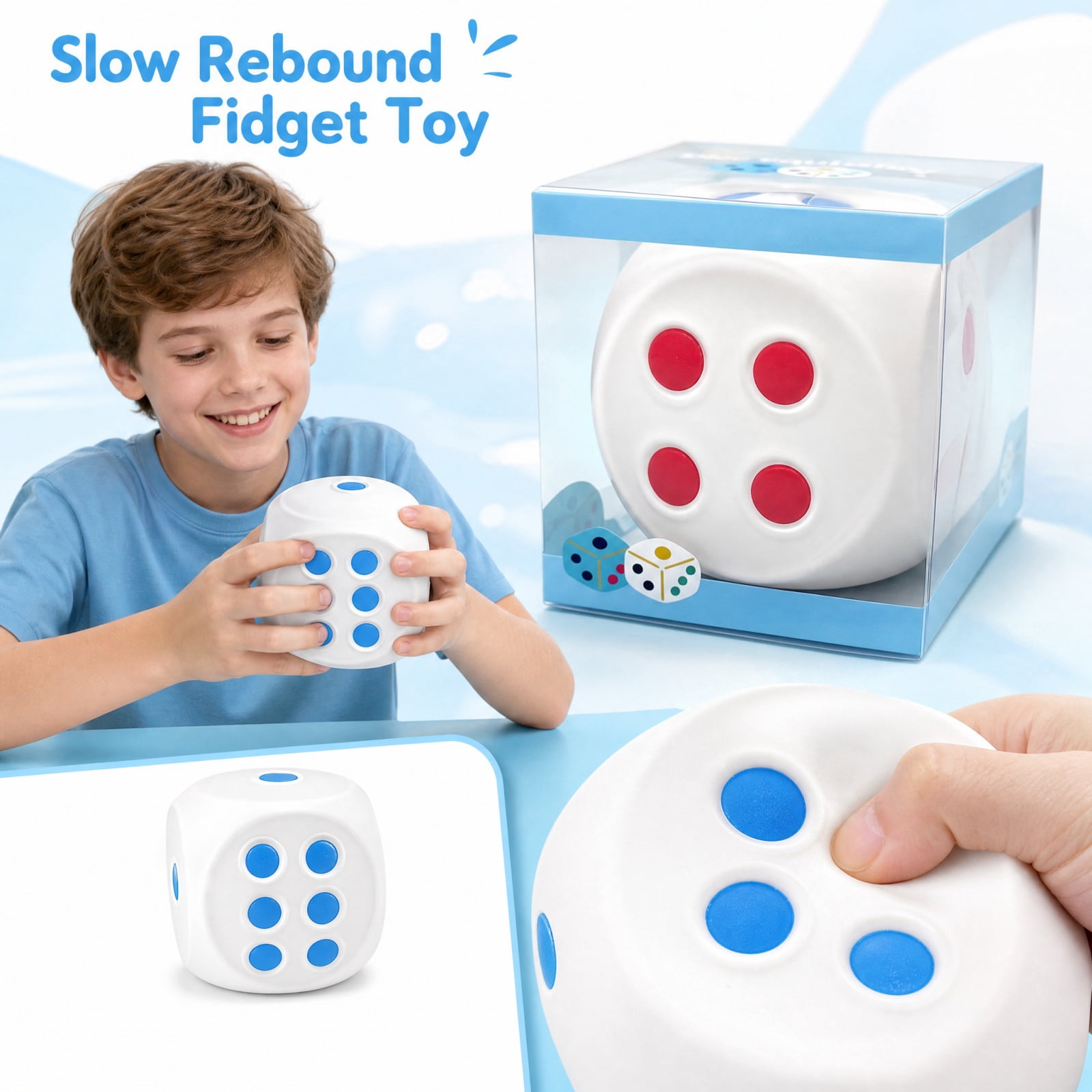Large Slow Rising Squishy Dice Toy with Red, White, and Blue Dots ...