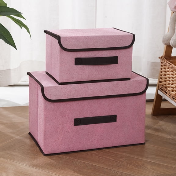 Large and Small Flip Storage Boxes 2 Pack Foldable Fabric Storage Cubes with Lids and Handles for Clothes Bedding Toys Books Organizing - Non-Woven Storage Bins for Bedroom Closet Office Bathroom Car