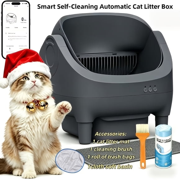 Large Smart Self-Cleaning Cat Litter Box, App-Controlled Automatic Cleaner with 3.43Gal Big Capacity, 2.4G Wifi Cat Litter Box with Odor Removal,  1 Brush, Trash Bags And 1 Mat
