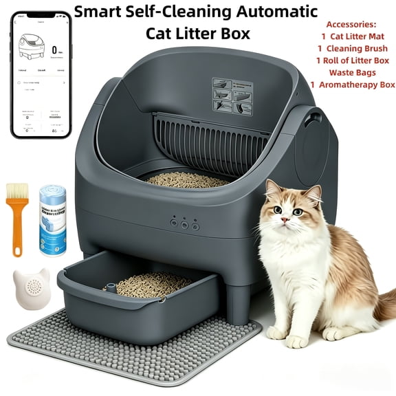 Large Smart Self-Cleaning Cat Litter Box, App-Controlled Automatic Cleaner with 3.43Gal Big Capacity, 2.4G Wifi Cat Litter Box with Odor Removal, 14-Day Hands Free Scoopless Care, Auto-Scoop