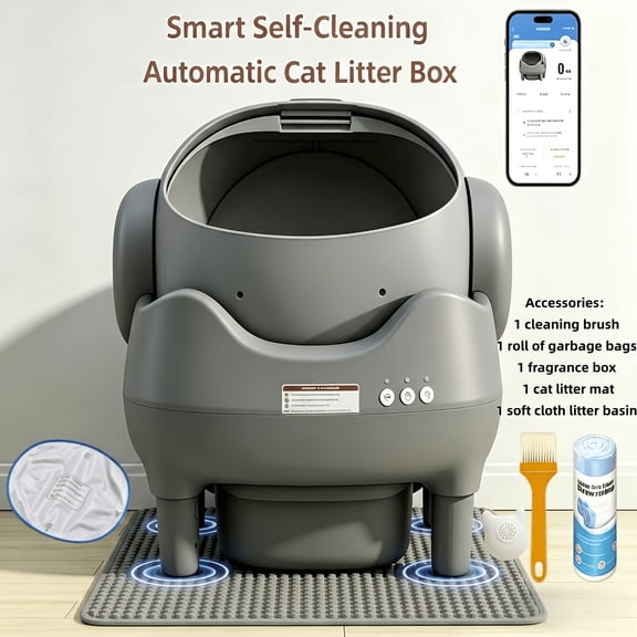 Large Smart Self-cleaning Cat Litter Box, App-Controlled Automactic Cleaner With 3.43gal Big Capacity, 2.4G Wifi Cat Litter Box With Odor Removal, 1 Brush, Trash Bags & 1 Mat