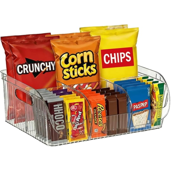Large Snack Organizer for Countertop, 13.7"9.3"6" Clear Plastic Snack Storage Bin for Kitchen Pantry, 6 Compartment Snack Bar with Dividers for Cabinet, Chip Packet Holder for Office