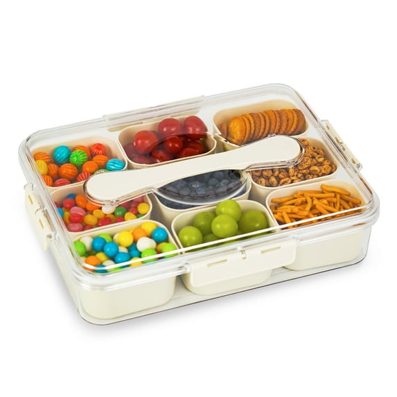 Large Snackle Box Container, 9+1 Big Space, Portable Divided Serving Tray with Lid & Handle, Charcuterie Board Snack Box for Flight, Veggie Tray for Outdoor, Perfect for Gift Giving