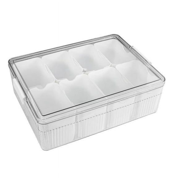 Large Snackle Box - Divided Serving Tray with Lid - Charcuterie Container for Portable Snack - Clear Organizer White