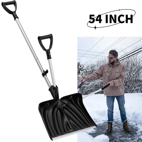 Large Snow Shovel for Driveway: 54in Length with 18in Wide Blade for Snow Removal Lightweight Portable for Garden Car Camping