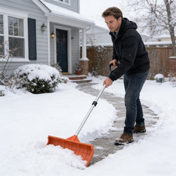 Large Snow Shovel for Driveway, Winter Snow Removal Tool with Ergonomic Handle, Heavy Duty Plastic Snow Pusher for Sidewalks Patios Yard Clean Up