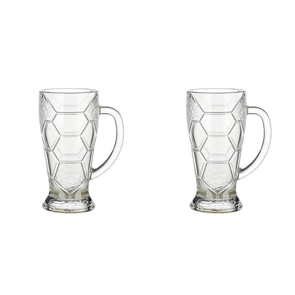 Large Soccer Ball Shaped 600ml Beer Mug with Handle Novelty Glass Drinking Cup An Ideal Gift for Football Fan Men Dad （2 PCS）