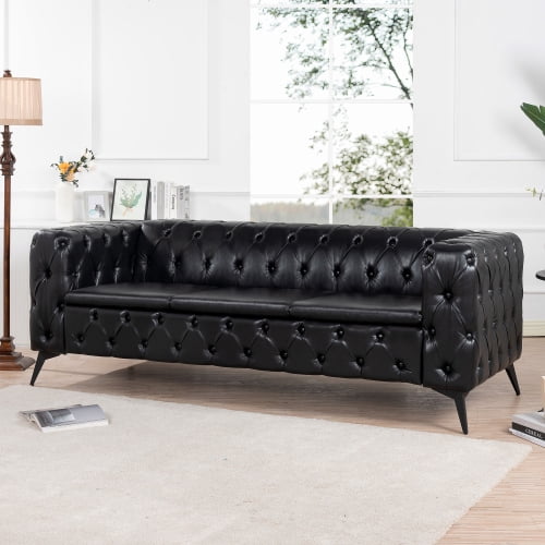 Large Sofa, Modern 3 Seater Couch Furniture, Three-seat Sofa Classic Tufted Settee Sofa Tufted Back for Living Room, 82.5 Inch Width PU Leather Arm removable cushion 3 seater Love Seats Sofa
