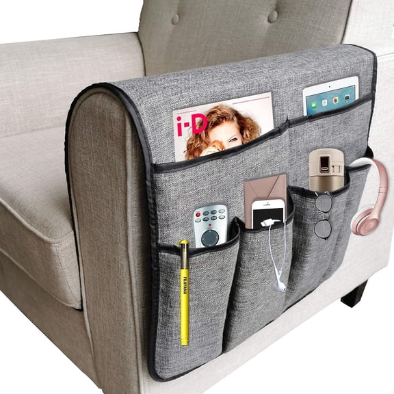 Large Sofa Organizer Caddy Organizer, Non-Slip TV Remote Control Holder Sofa Armrest Storage Bag, 19.7 * 35 inchGrey