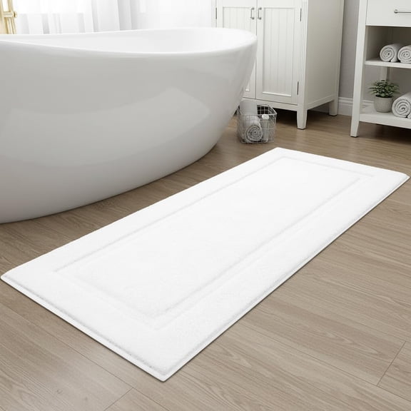 Large Soft Bathroom Rugs 24"x60" Bath Runners Non Slip Washable Absorbent Bath Mats Carpets Bathroom Tub Double Sink Vanity Floor Mats, White 2'x5'