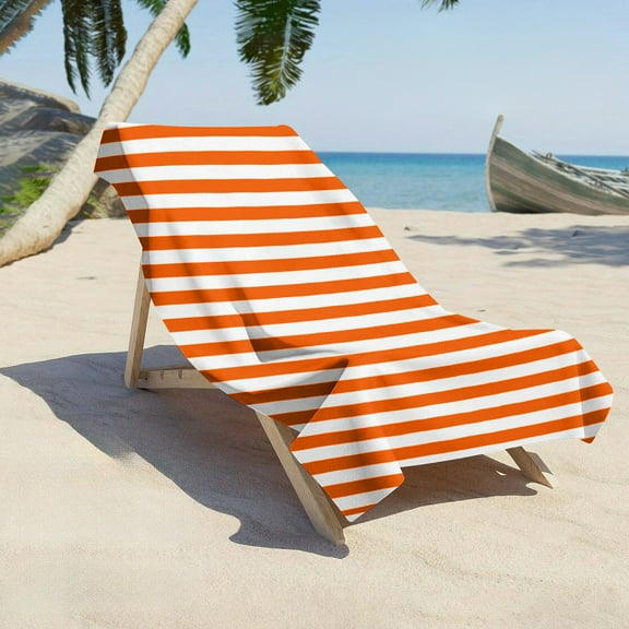 Large Soft Glossy Beach Towel 59.06x27.56 in Classic Orange Striped Microfiber Quick Dry Towel for Pool, Beach, Travel, Lightweight Sand Free Bath Sheet for Adults